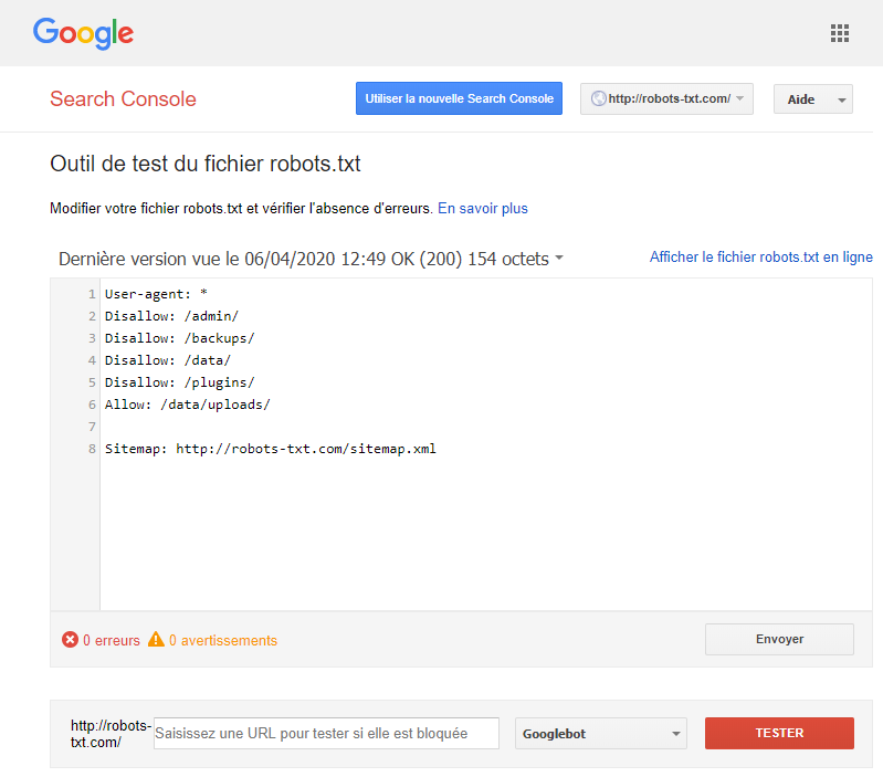 Tester votre fichier robots.txt